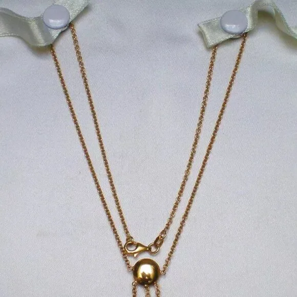 Vintage European Italy Solid 14K Yellow Gold 3 Pendants Lariat Necklace Chain